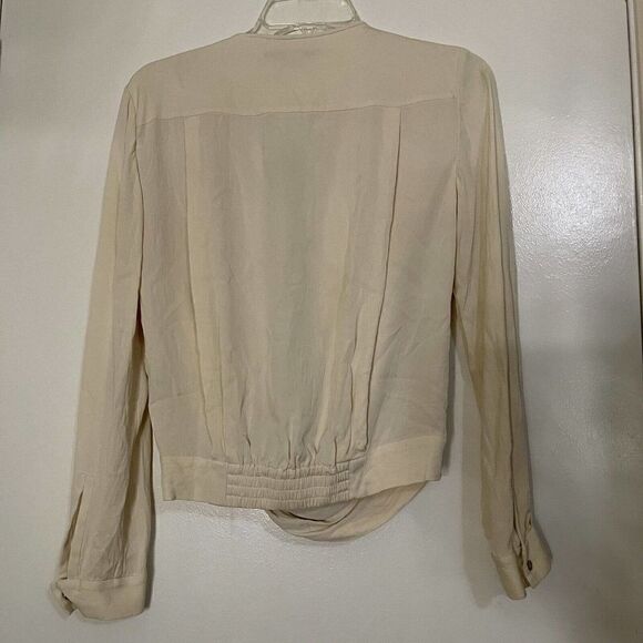 Diane von furstenberg silk ivory beige drape front long sleeve blouse size us 4 - Picture 6 of 6